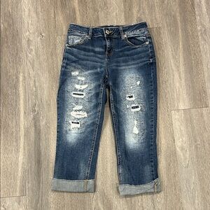 Maurices Dark Blue Distressed Cropped Jeans